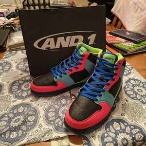 AND1 High-Top Sneakers with Pink and Blue Accents